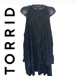 Torrid Oversized Black Layered Sleeveless Lace Blouse Size 2